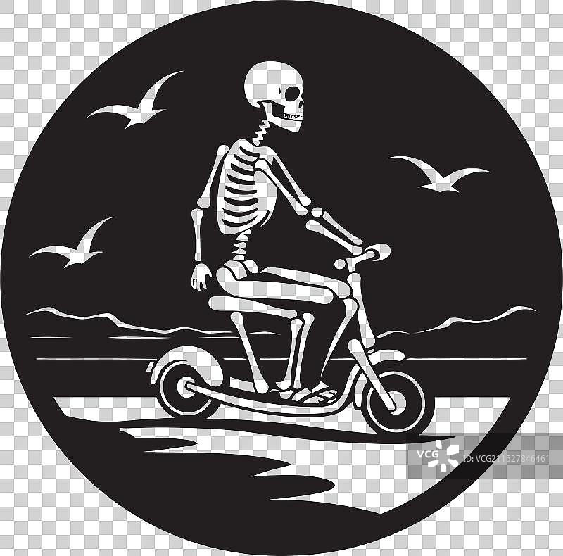 沙滩滑板车的骷髅设计图片素材