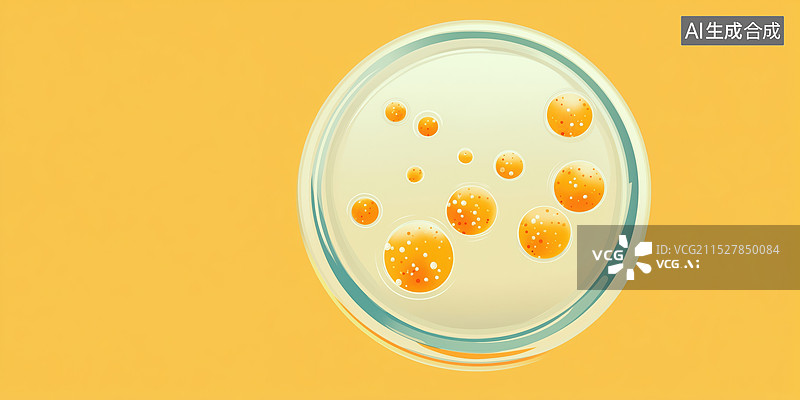 【AI数字艺术】简单清新有菌落的透明培养皿平面扁平插画图片素材