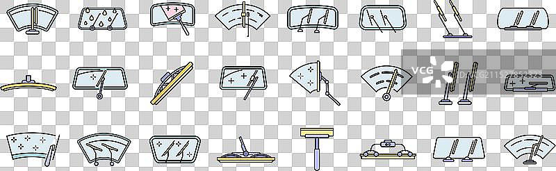 挡风玻璃雨刷图标集 彩色线条图片素材