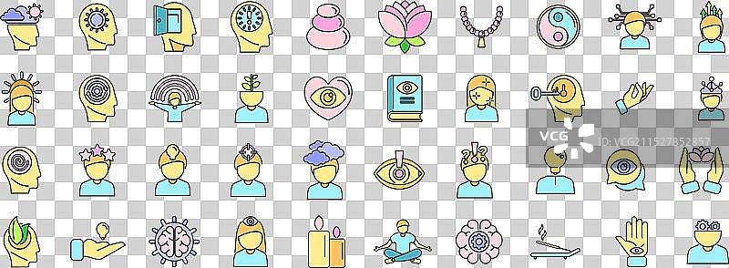 正念图标彩色线条套件图片素材