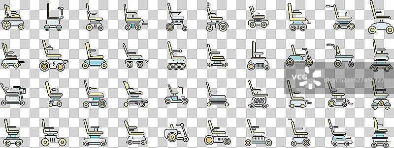 电动轮椅图标彩色线条集图片素材