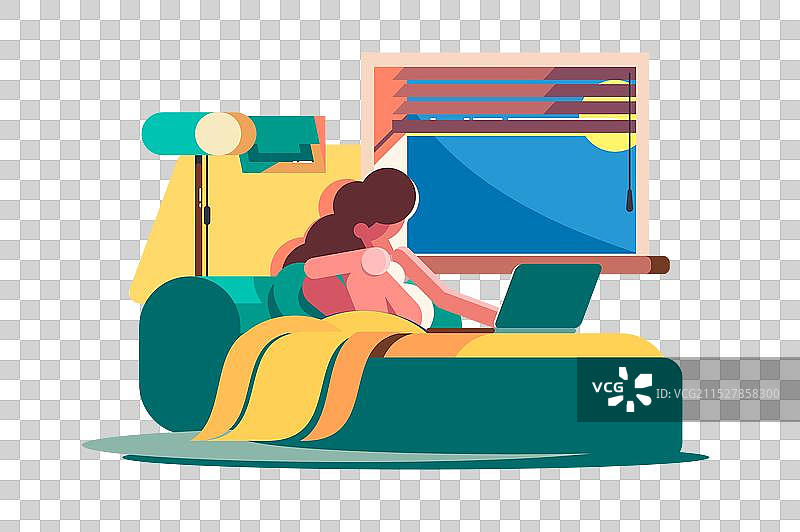 女人在床上使用笔记本电脑图片素材