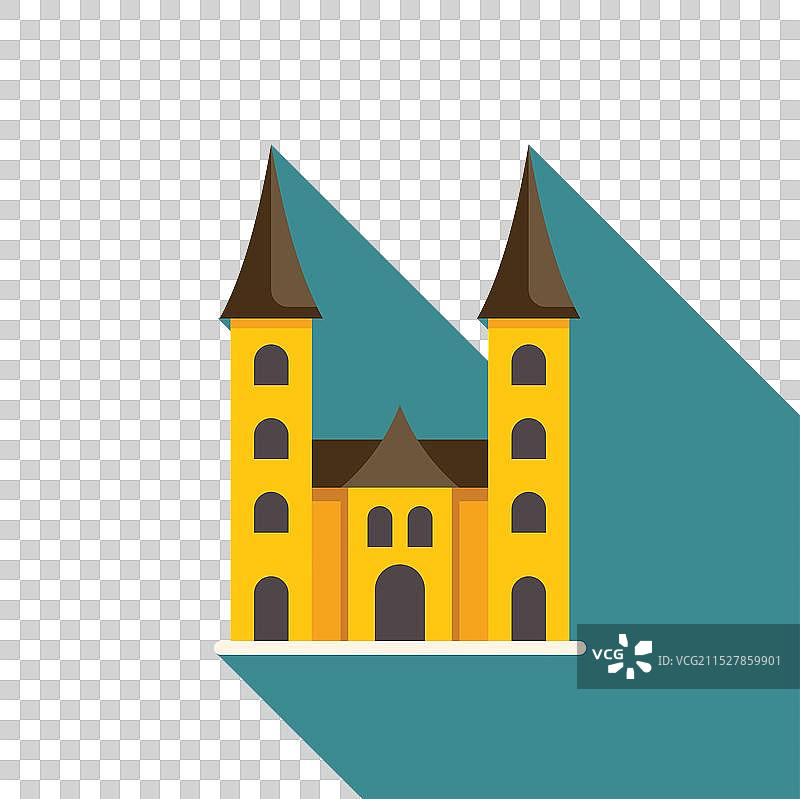 带有两座塔楼的中世纪城堡投下长长的阴影图片素材