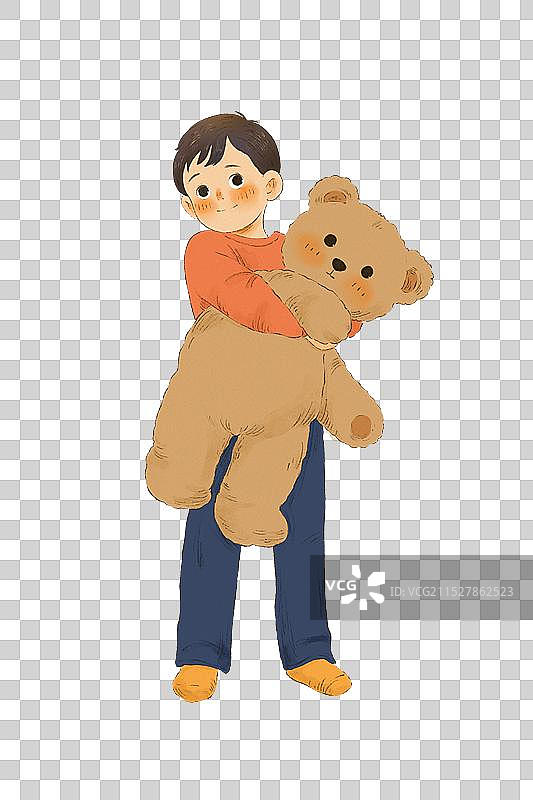 抱小熊的小男孩图片素材