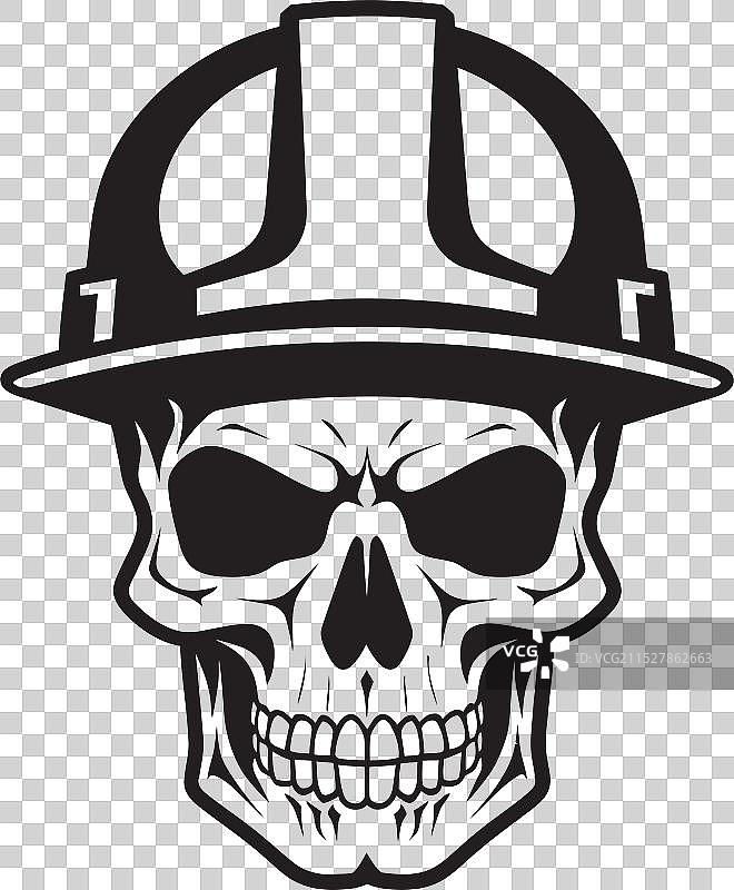 安全工人头盔图标，带有硬帽守护骷髅设计图片素材