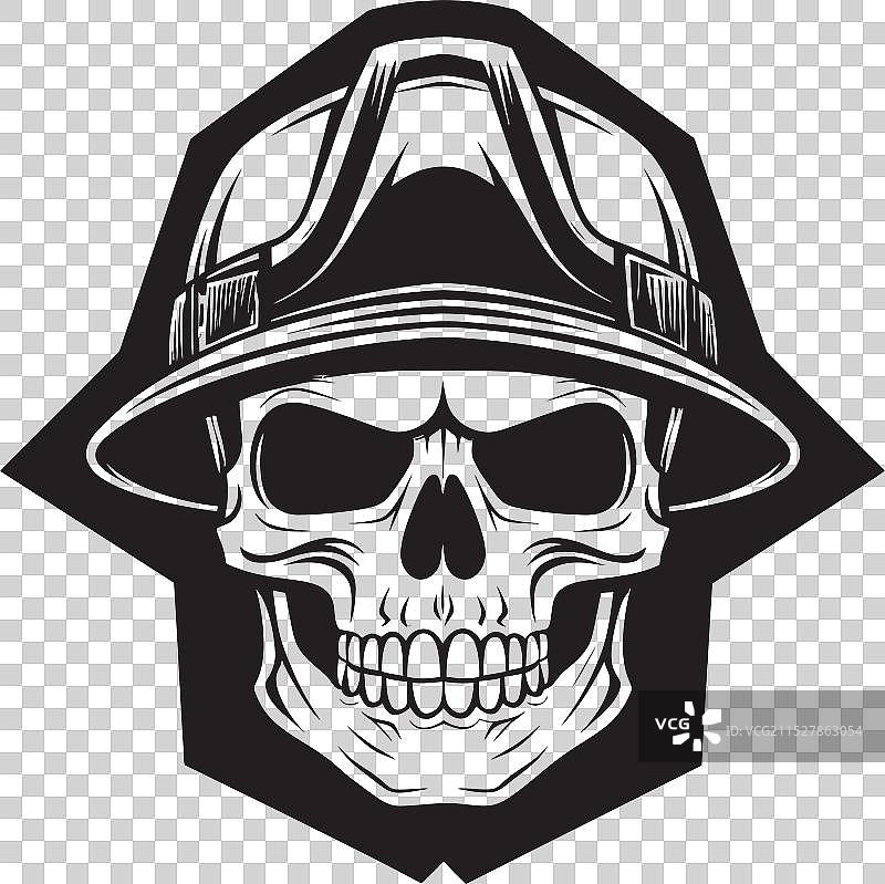 头盔中的硬帽守护者骷髅标志图形图片素材