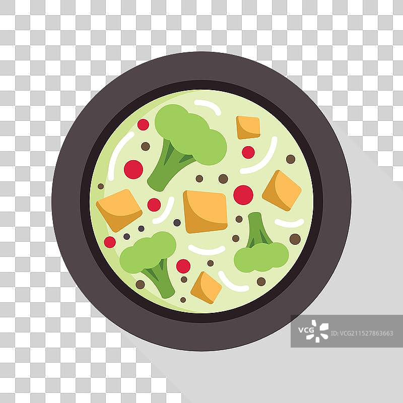 碗中盛着的奶酪西兰花汤正在上菜图片素材