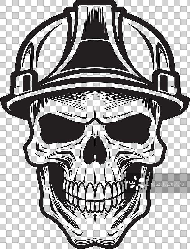 硬帽守护者，佩戴标志性头盔的骷髅图片素材