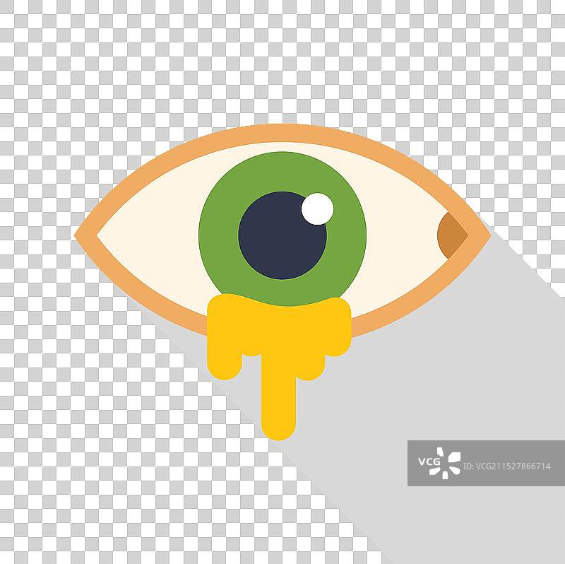 绿色眼睛，黄色液体从中渗出，呈平面状图片素材