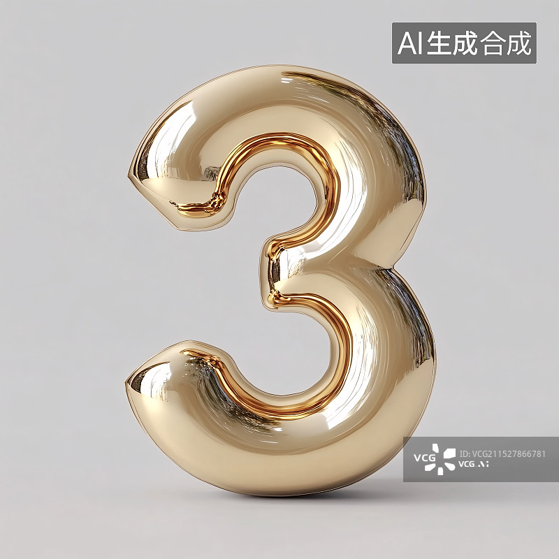 【AI数字艺术】金色数字3元素图片素材