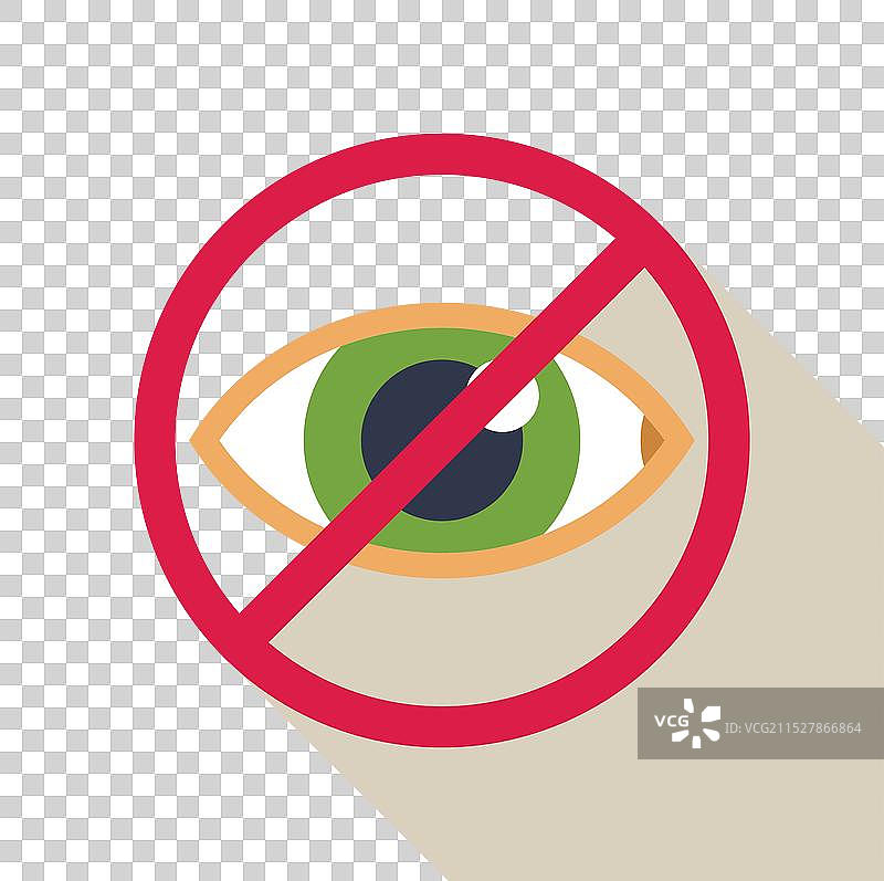 红色禁止标志与绿色眼睛交叉图片素材
