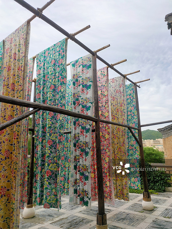 北京古北水镇的染坊 花布图片素材