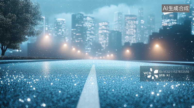 【AI数字艺术】雨后的城市道路-汽车广告背景图图片素材