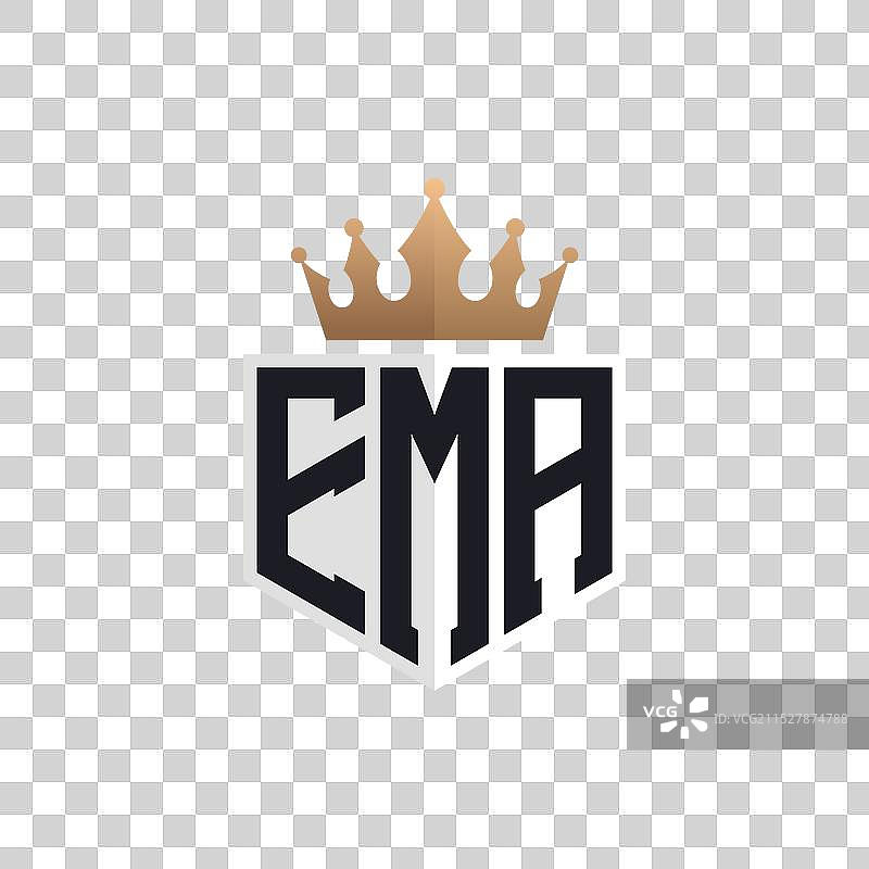 奢华的EMA标志，配有皇冠和优雅的首字母EMA图片素材