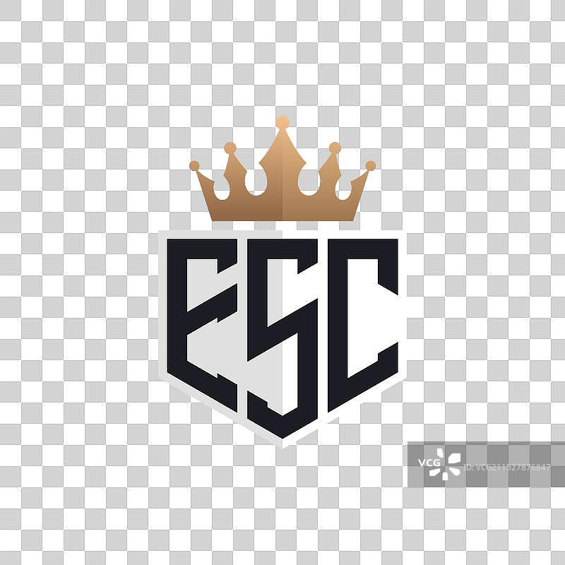 奢华的ESC字母标志，配有优雅的皇冠设计图片素材