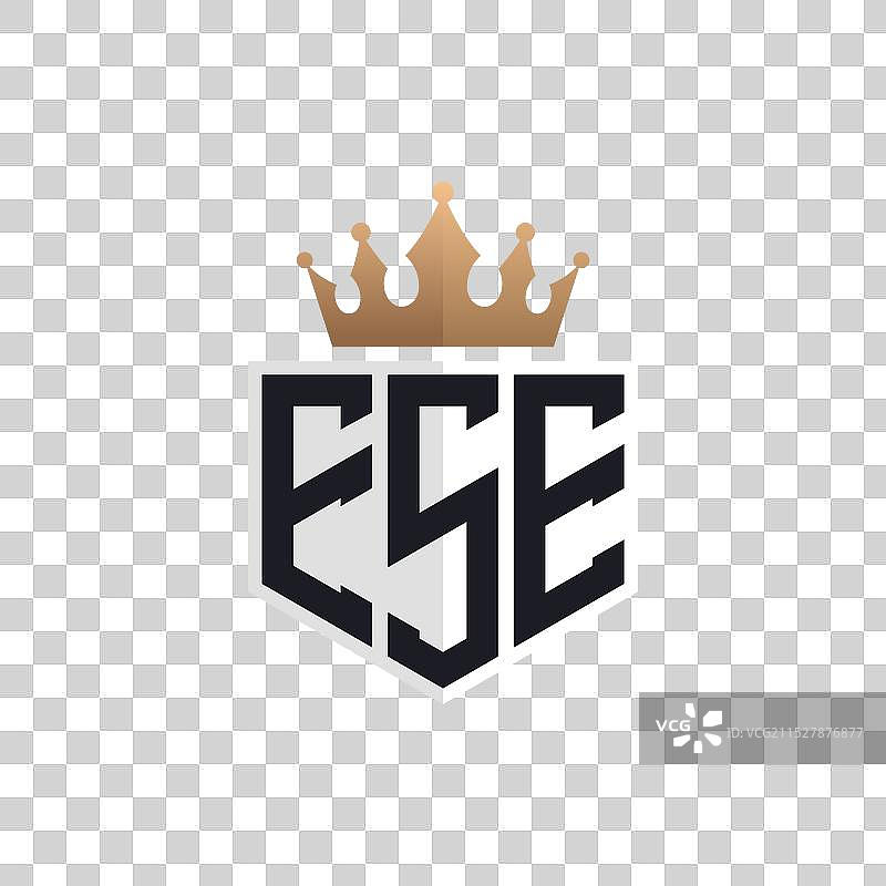 奢华的ESE标志，配有优雅的皇冠和首字母ESE图片素材