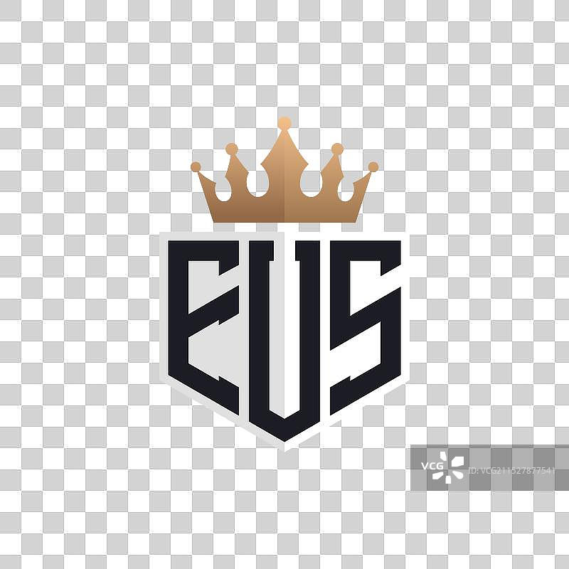 奢华的EUS标志，带有皇冠和优雅的首字母EUS图片素材