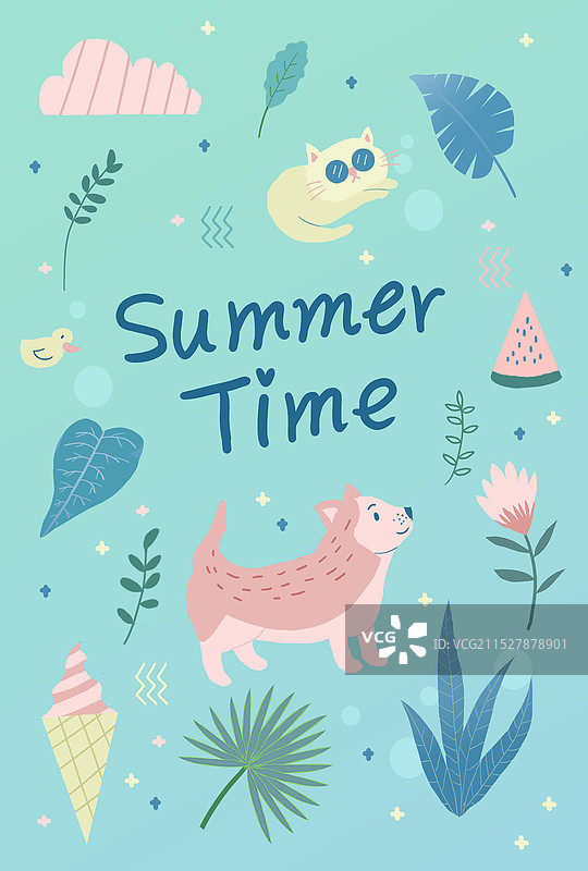 夏日扁平动物插画图片素材