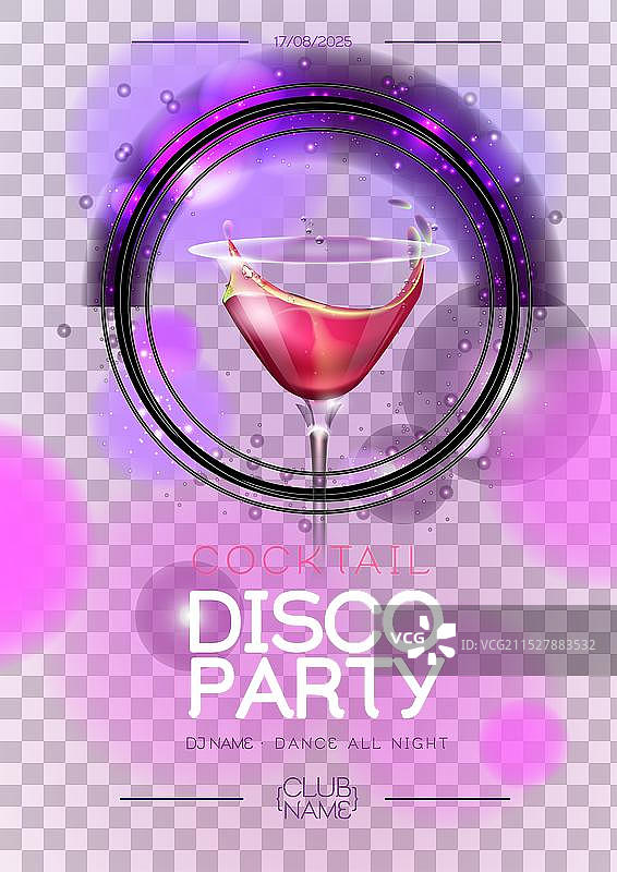 迪斯科现代鸡尾酒派对海报与霓虹球图片素材