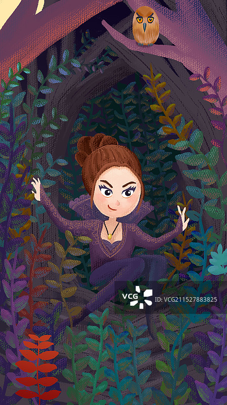 儿童插画森林系列女王和猫头鹰图片素材