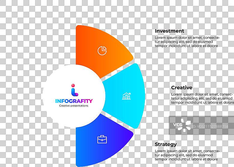 半圆饼图分为三个部分的概念图片素材