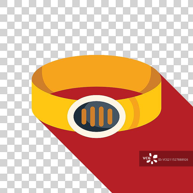 黄色健身追踪器手环放在红色背景上图片素材