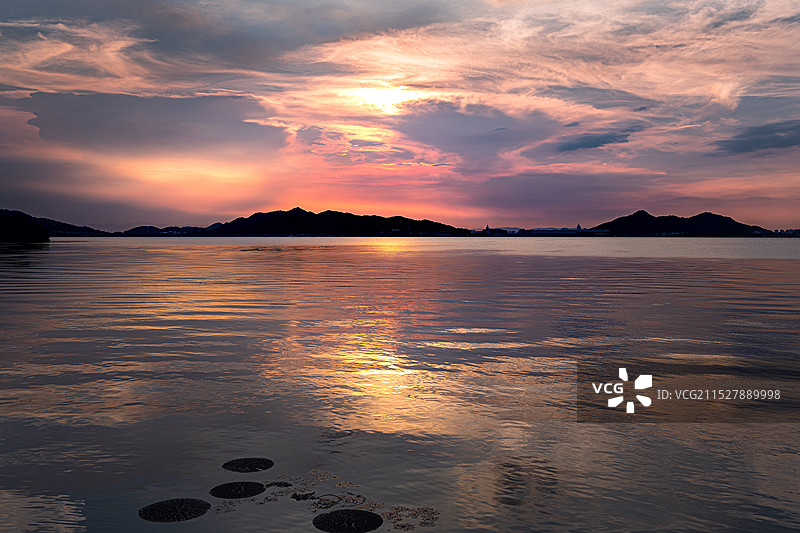 宁波东钱湖晚霞图片素材