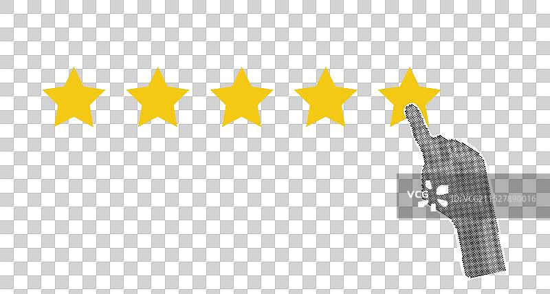 半色调手指指向五颗星星图片素材