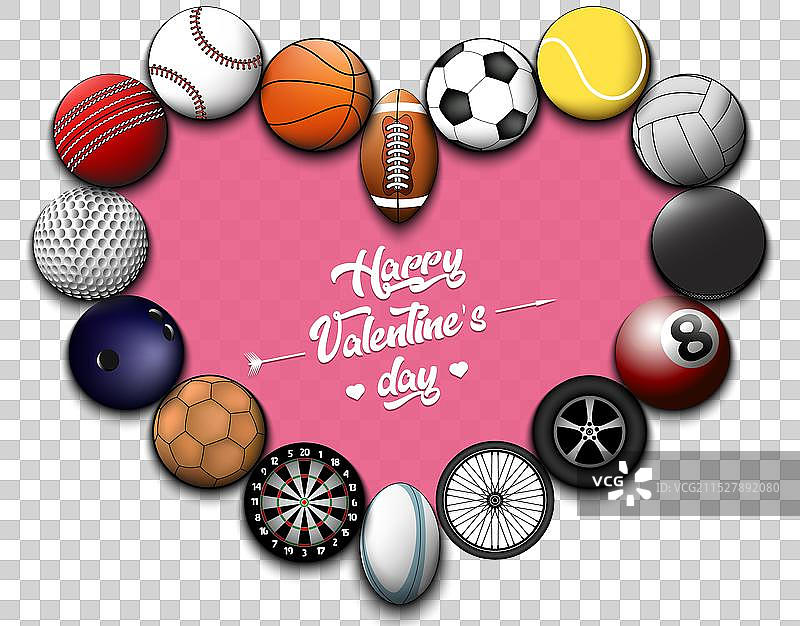 情人节快乐，心形由运动球组成图片素材