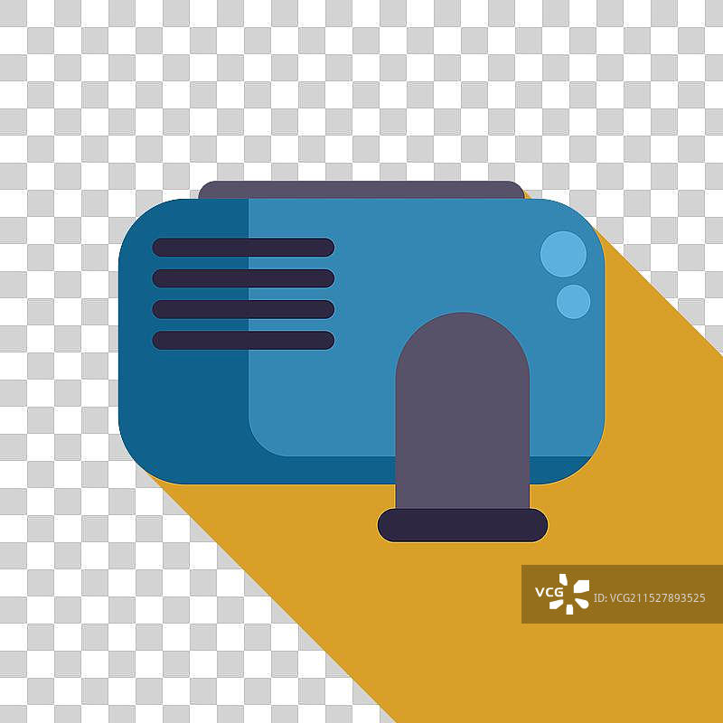 蓝色便携式投影仪在黄色背景上投影图像图片素材