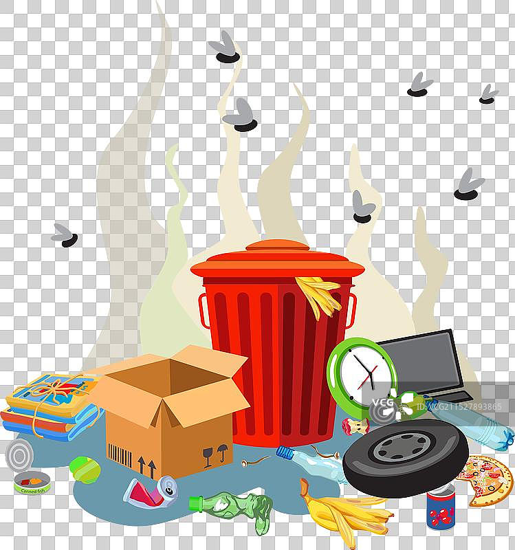 红色垃圾桶里装着未分类的废弃箱子和其他垃圾图片素材