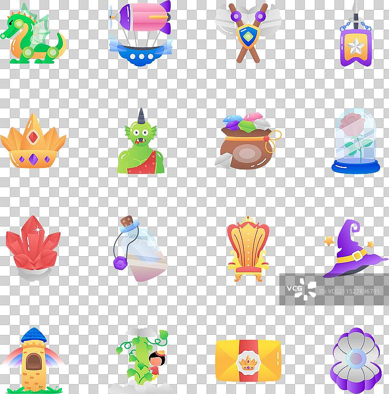 一套魔法工具和生物的扁平图标图片素材