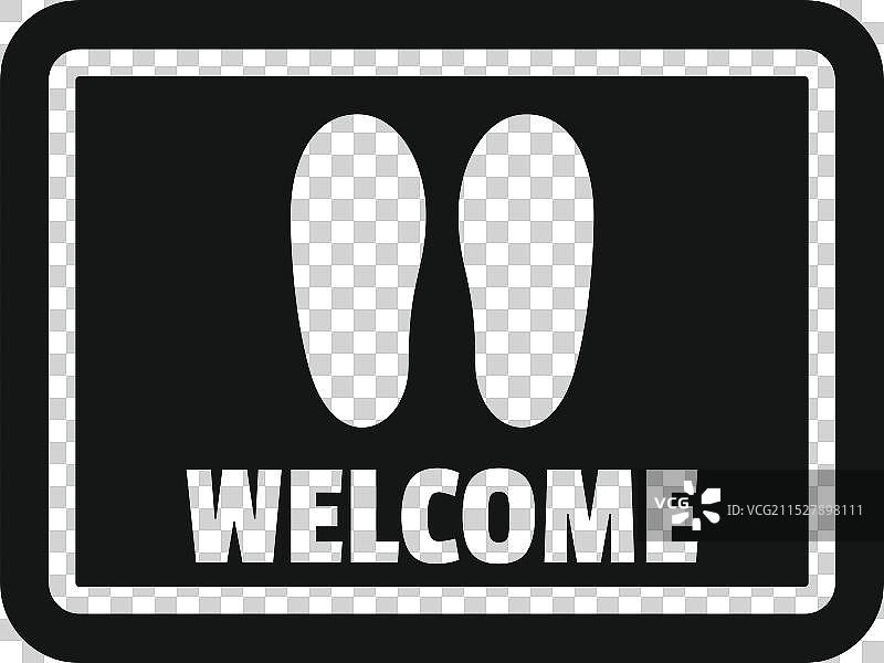 黑色欢迎垫，上面有脚印显示图片素材