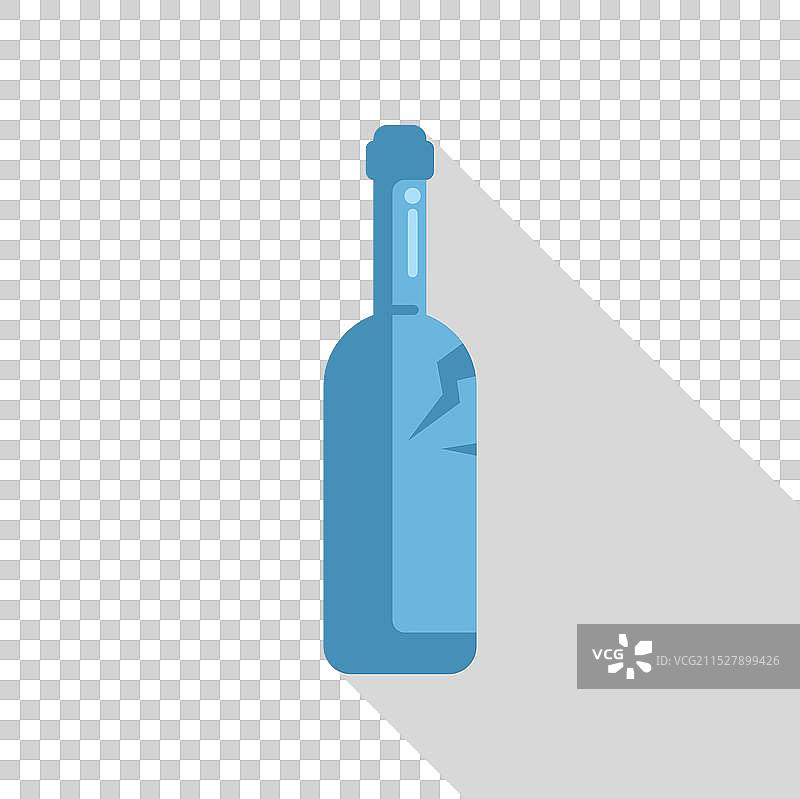 蓝色玻璃瓶有裂缝，投射出长长的阴影图片素材