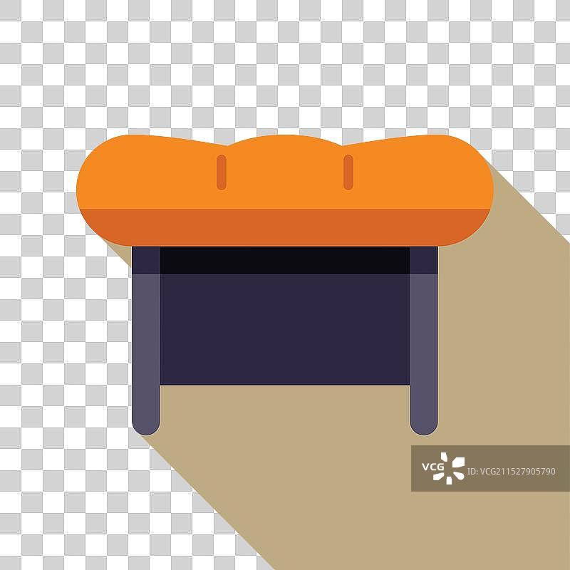 橙色布艺脚凳，配有木质腿部图片素材