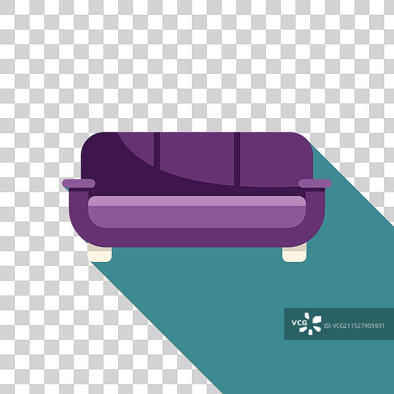 紫色沙发在青绿色背景上投下长长的阴影图片素材