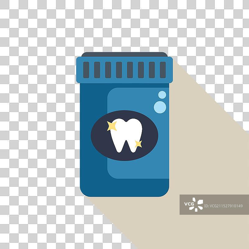 蓝色牙粉容器与闪亮的牙齿图片素材