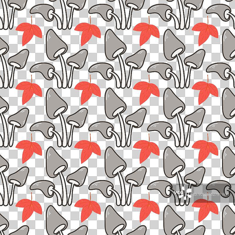 背景中有蜜蜂蘑菇和树叶图片素材