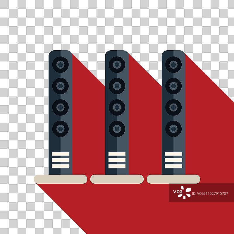 三只高音响投射出长长的阴影图片素材