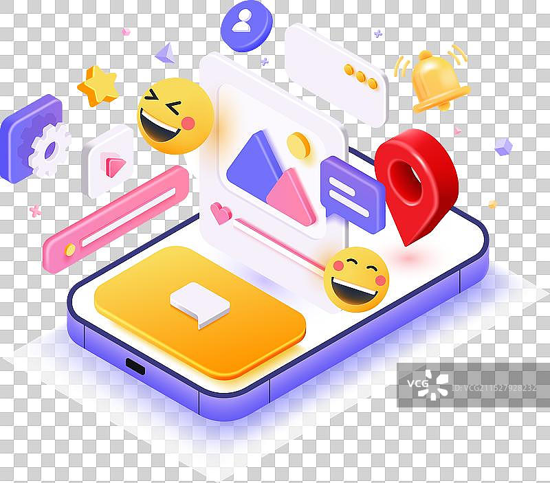 现代3D等距社交媒体图形图片素材