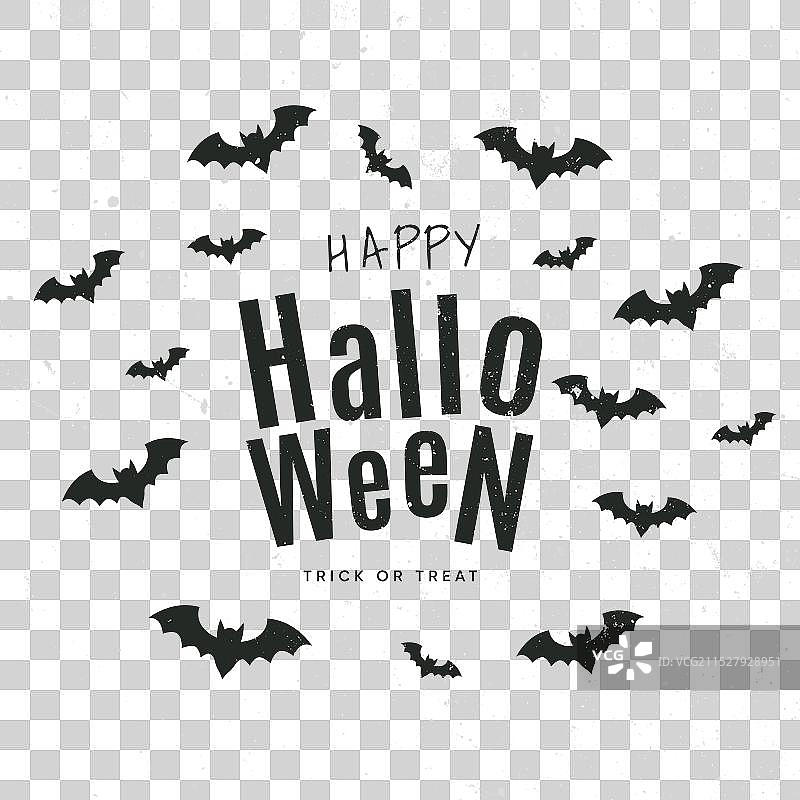 万圣节快乐标签与一群蝙蝠图片素材