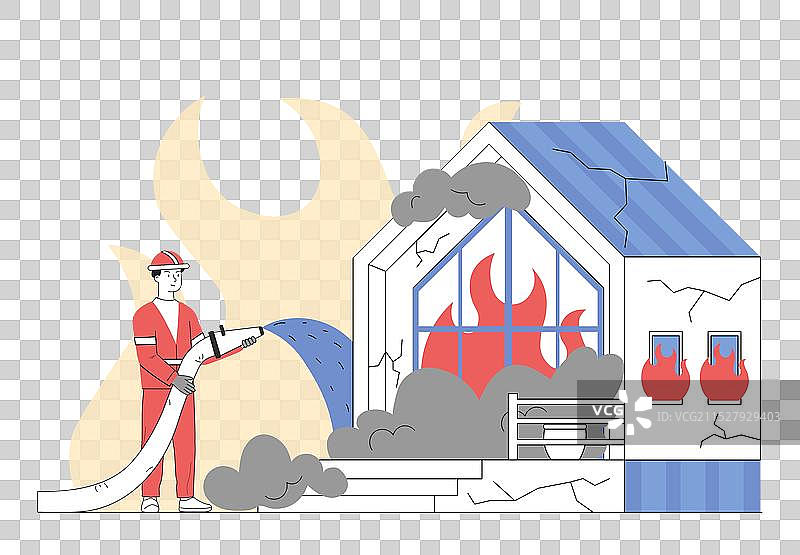 穿制服的消防员正在扑灭房屋火灾图片素材