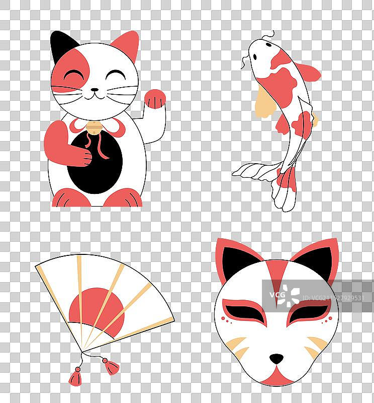 日本玩具套装，猫咪挥手和扇子图片素材