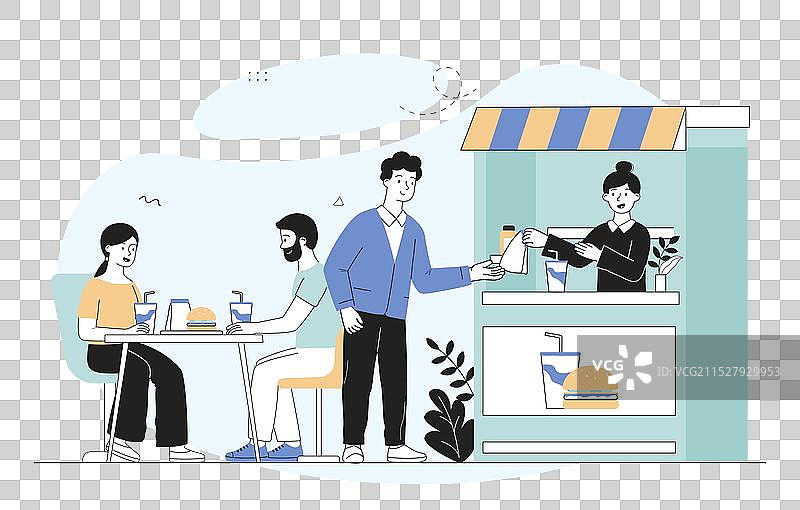 街头快餐摊位的男女在购买汉堡图片素材