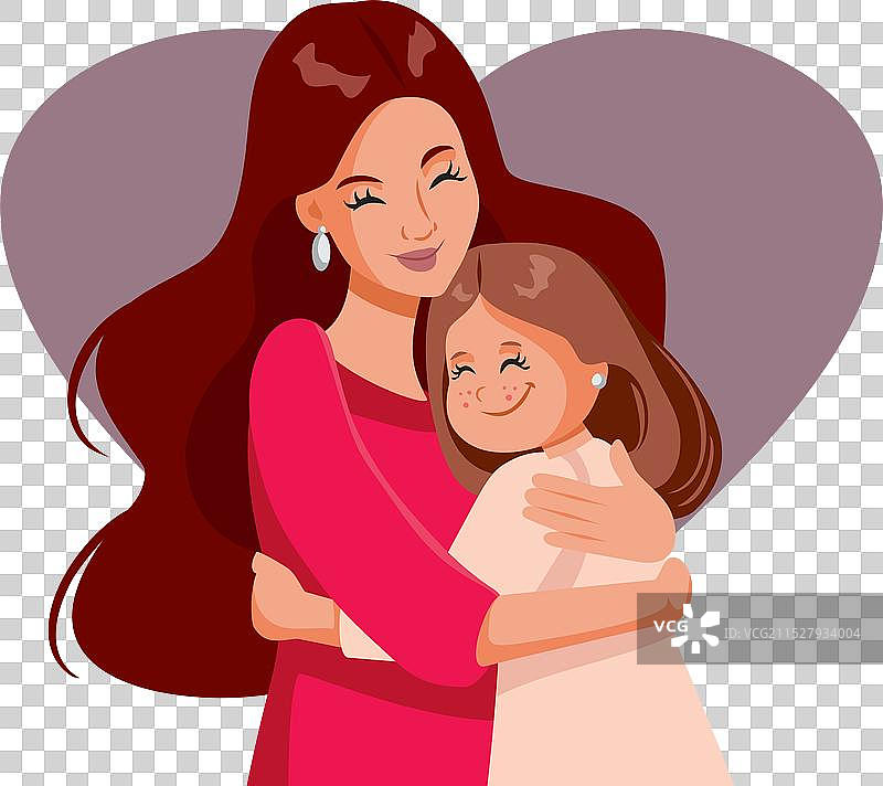 母亲温柔地拥抱她的女儿卡通形象图片素材
