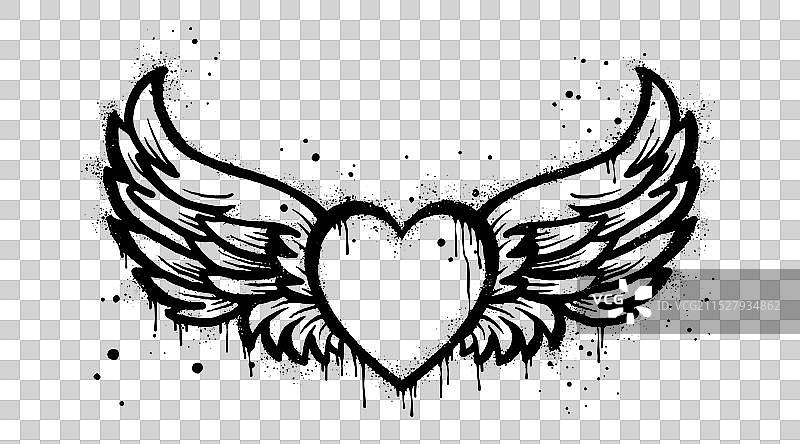 喷漆涂鸦的飞翔心形与翅膀图片素材