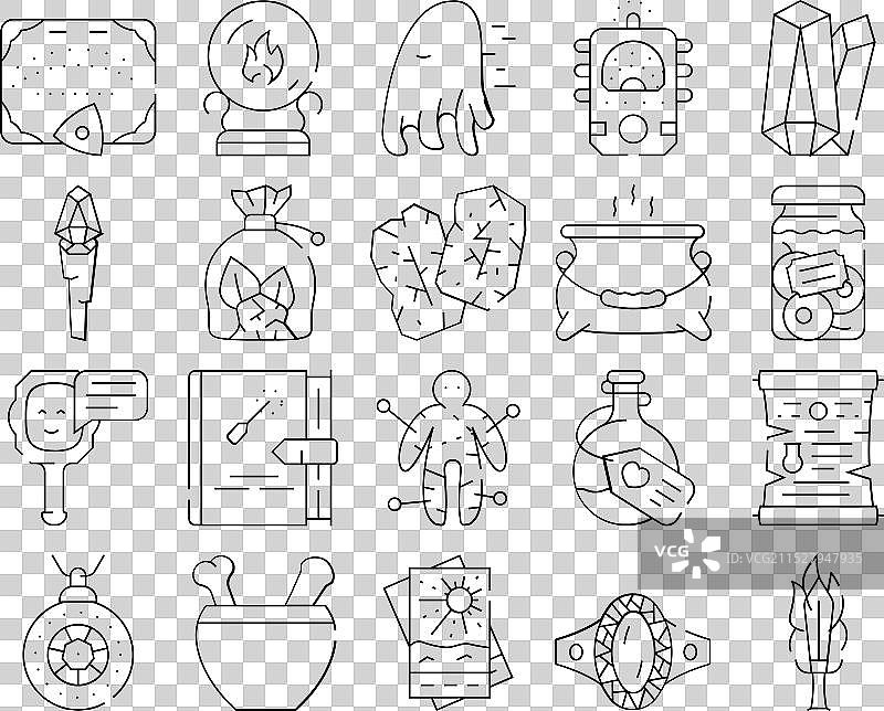 魔法神秘物品收藏图标集图片素材