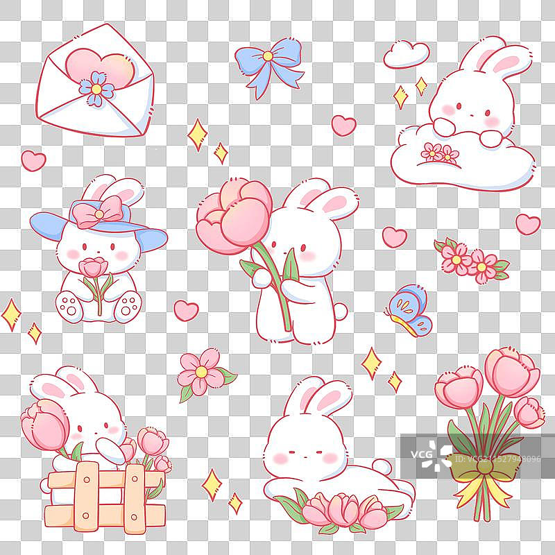 兔子春日花园元素插画图片素材