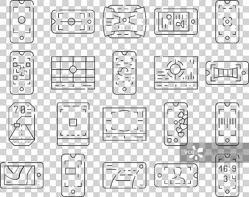取景器智能手机功能图标集图片素材