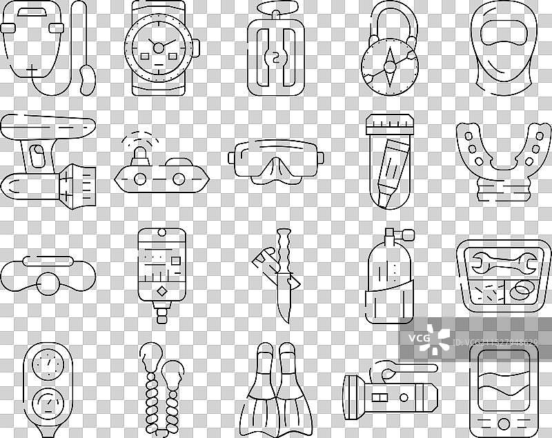 潜水设备和配件图标集图片素材